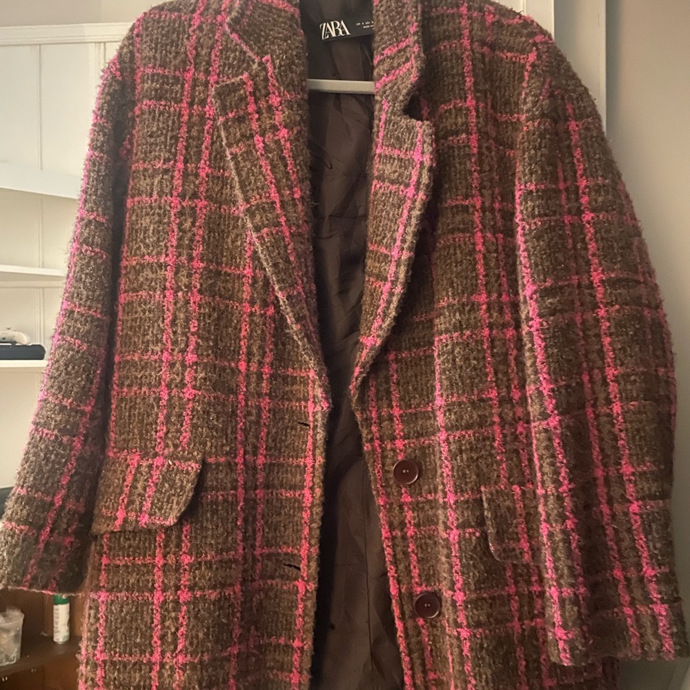 Zara Brown and Pink Plaid Coat